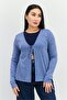 Women Tie Neck Ribbed Cardigan, Blue