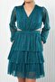 Ruffled Glitter Tulle Children's Evening Dress Petrol Mdv308 - 2