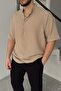 Soro Men's Oversize Linen Look Short Sleeve Court Collar Half Placket Shirt