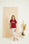 Burgundy Patterned Cotton Crew Neck Knitted Pajama Set 25107132 - 3