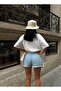 Denim Mini Denim Shorts Skirt with Cargo Pocket and Belt - 3