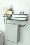 Paper Roll Towel Holder with Adhesive Shelf Napkin Holder Towel Paper Holder Black Bathroom Kitchen Organizer Shelf - 3