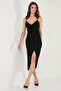 Slim Fit V-Neck Drape Detailed Slit Midi Dress Dress 6789961 - 3