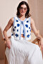 Lined Embroidery Embroidered Standard Fit Tie-Up Round Neck Crop Vest Vest 611Yl128