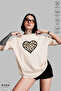 Women's Crew Neck Leopard Heart Printed Cotton Oversize Short Sleeve T-Shirt - 2