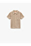 Pocket Detailed Short Sleeve Polo Neck Striped T-Shirt