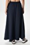 Women's Luna Elastic Waist Pocket Navy Blue Long Maxi Length Skirt - 6