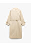 Long Sleeve Double Breasted Belted Gabardine Trench Coat - 5
