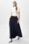 Women's Luna Elastic Waist Pocket Navy Blue Long Maxi Length Skirt