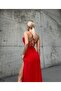 Women's Red Spaghetti Strap Draped Bust Wired Slit Long Dress Eley-10001287 - 4