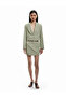 Viscose Linen Blended Mini Short Skirt with Slit Detail - 2