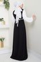 Rose Belt Sleeves Chiffon Evening Dress Black Hm2666 - 5