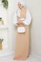 Rose Belt Sleeves Chiffon Evening Dress Beige Hm2666 - 6
