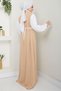 Rose Belt Sleeves Chiffon Evening Dress Beige Hm2666 - 5