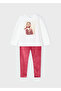 Girl's Blouse Velvet Leggings Set White-Red 4705