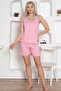 Women's Pink Heart Patterned V-Neck Thick Strap Combed Cotton Shorts Suit Edy2797P - 2