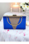 Cobalt Blue Satin Rosegold Stone Metal Handle Evening Bag Evening Bag Clutch Bag - 7