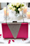 Fuchsia Satin Silver Stone Metal Handle Evening Bag Evening Bag - 4