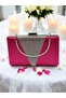 Fuchsia Satin Silver Stone Metal Handle Evening Bag Evening Bag - 7