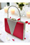 Fuchsia Satin Silver Stone Metal Handle Evening Bag Evening Bag