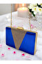 Cobalt Blue Satin Rosegold Stone Metal Handle Evening Bag Evening Bag Clutch Bag - 5