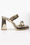 Tommo Gold Patent Leather Platform Open Toe Thick Heeled Shoes - 2