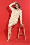 Women's Buttoned Ribbed Knitted Long Sleeve Seasonal Yellow Branched Lemon Pajama Set - 5