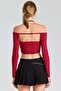 2459 burgundy blouse with neckline and drawstring detail - 3
