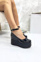 Black Patent Leather Wedge Heel Shoes V4288 - 2