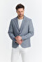 Tacues Men's Navy Blue Half Lined Flap Pocket Linen Blended Spring-Summer Sports Blazer Jacket - 5