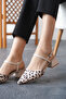 Women's Designer Helmet Back Open Short Heeled Shoes Emoi Beige Skin Leopard
