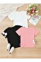 Girl's 3 Pack Leopard Hearts and Tiny Black Heart Printed Combed Cotton T-Shirt - 2