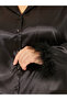 Plus Size Satin Faux Feather Trim Shirt and Pyjama Pants Set - 3