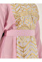 Printed Panel Ruffled Hem Belted Dress - 4