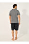 Slogan Printed Round Neck T-Shirt and Short Pyjama Set - 5