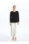 V-Neck Women's Long Sleeve Blouse with Stones (S4) - 3