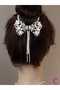 Elegant White Mother-Of-Pearl Floral Butterfly Design Zircon Stone Dangle Spring-Loaded Bun Hair Clip Gold Metal - 3
