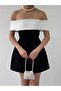 Black and White Madonna Strapless Neck Mini Premium Dress - 2