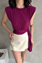Women's Crew Neck Padded Sleeveless Tie Detail Crop Blouse Plum - 3