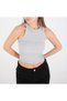 Women's Halter Neck Zero Sleeve Bodycon Corded Fabric Ribbed Knit Crop Tank Top - Gray - 2