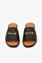 Women's Black Genuine Leather Buckle Casual Slippers - 3