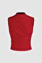 6071 Sleeveless Shirred Red Crop Blouse