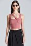 2452 Thick Strap Ribbon Detailed Dusty Rose Blouse