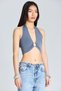 1832 Gray Blouse with Ring Detail on the Chest - 2