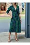 Women's Long Sleeve Collared Front Buttoned Waist Belted Long Single Jersey Dress - 2
