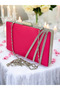 Fuchsia Pink Color Satin Cross Crystal Silver Stone Women's Evening Dress Bag - 6
