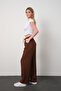 Women's Brown Linen Blend Fabric Loose Cut Trousers Elastic Waist Comfortable Fit Style Cut - 4