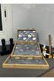 Bamboo tray set of 3 different sizes with wooden base, silver color - 3