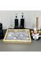 Bamboo tray set of 3 different sizes with wooden base, silver color - 4