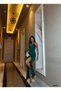 Women's Strap Neck Detailed Skuba Long Slit Evening Dress Graduation Lycra Dress Emerald Green